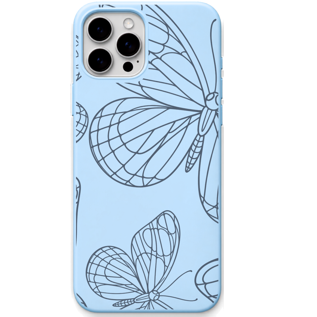 Butterfly Wings engraved silicone phone cover in Sky Blue