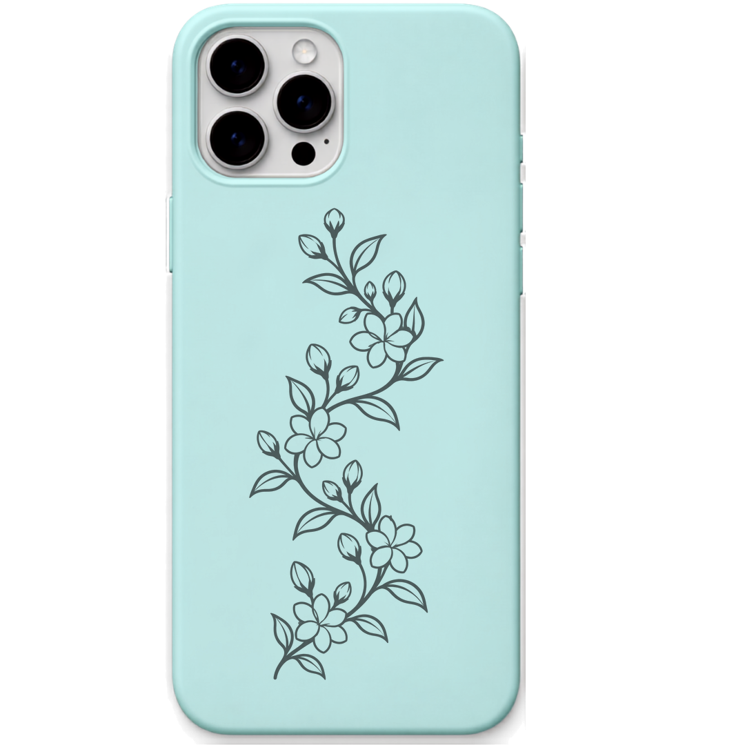Mogra Memories delicate floral vine engraved pastel silicone phone cover in Mint Green