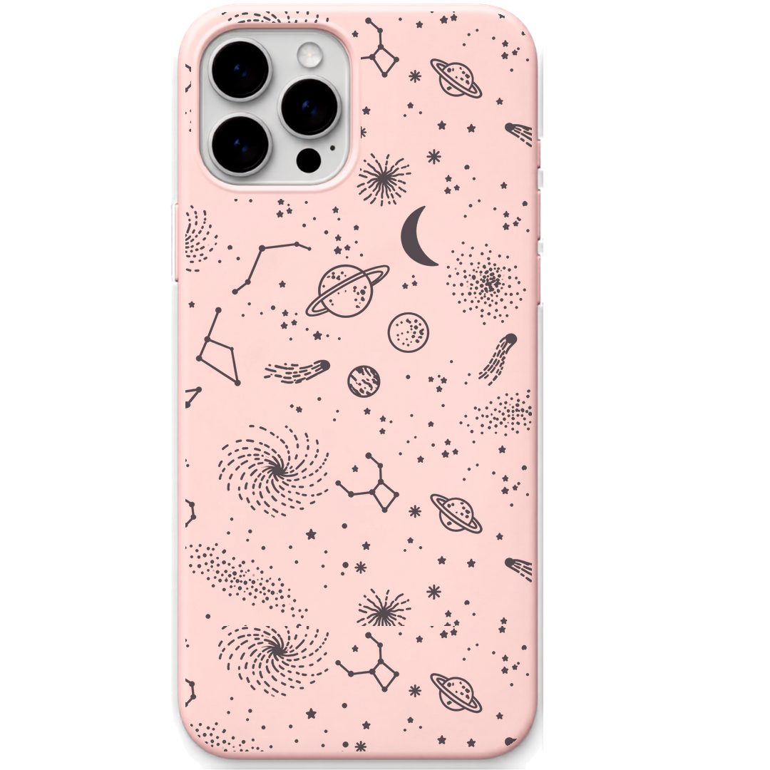 Galaxy Wanderer engraved silicone phone cover in Blush Pink