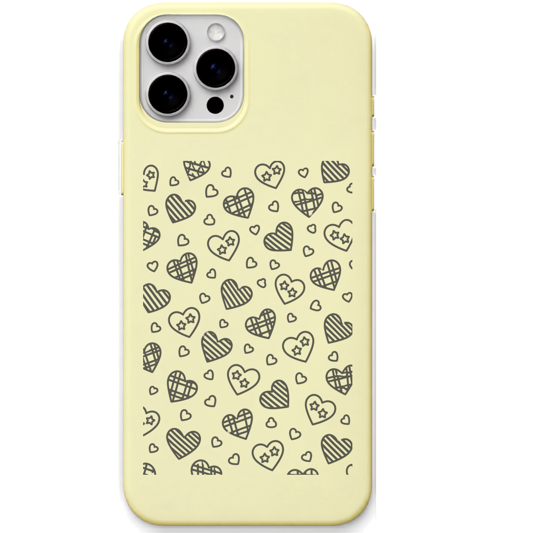 Graphic Check Hearts checkerboard heart pattern engraved pastel silicone phone cover in Lemon Yellow