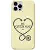 Personalised Dr Name Stethoscope Heart engraved silicone phone cover in Lemon Yellow