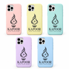 Kapoor Keep Your Spark iPhone Cover – engraved surname silicone case shown in five pastel colours