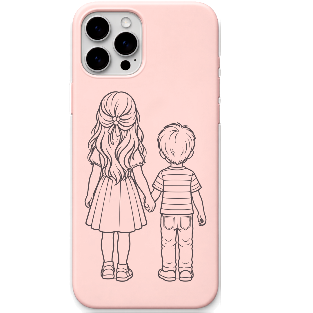 My First Best Friend sister brother line art engraved pastel silicone phone cover in Blush Pink