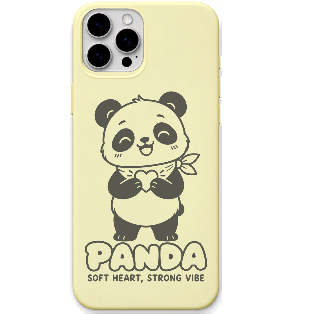 Panda Soft Heart engraved pastel silicone phone cover in Lemon Yellow