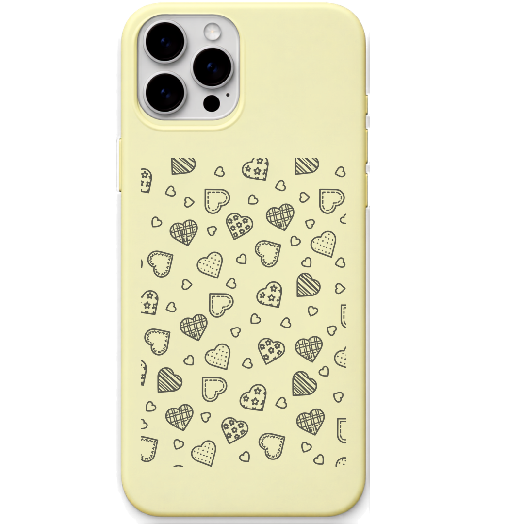 Classic Mixed Hearts mixed heart pattern engraved pastel silicone phone cover in Lemon Yellow