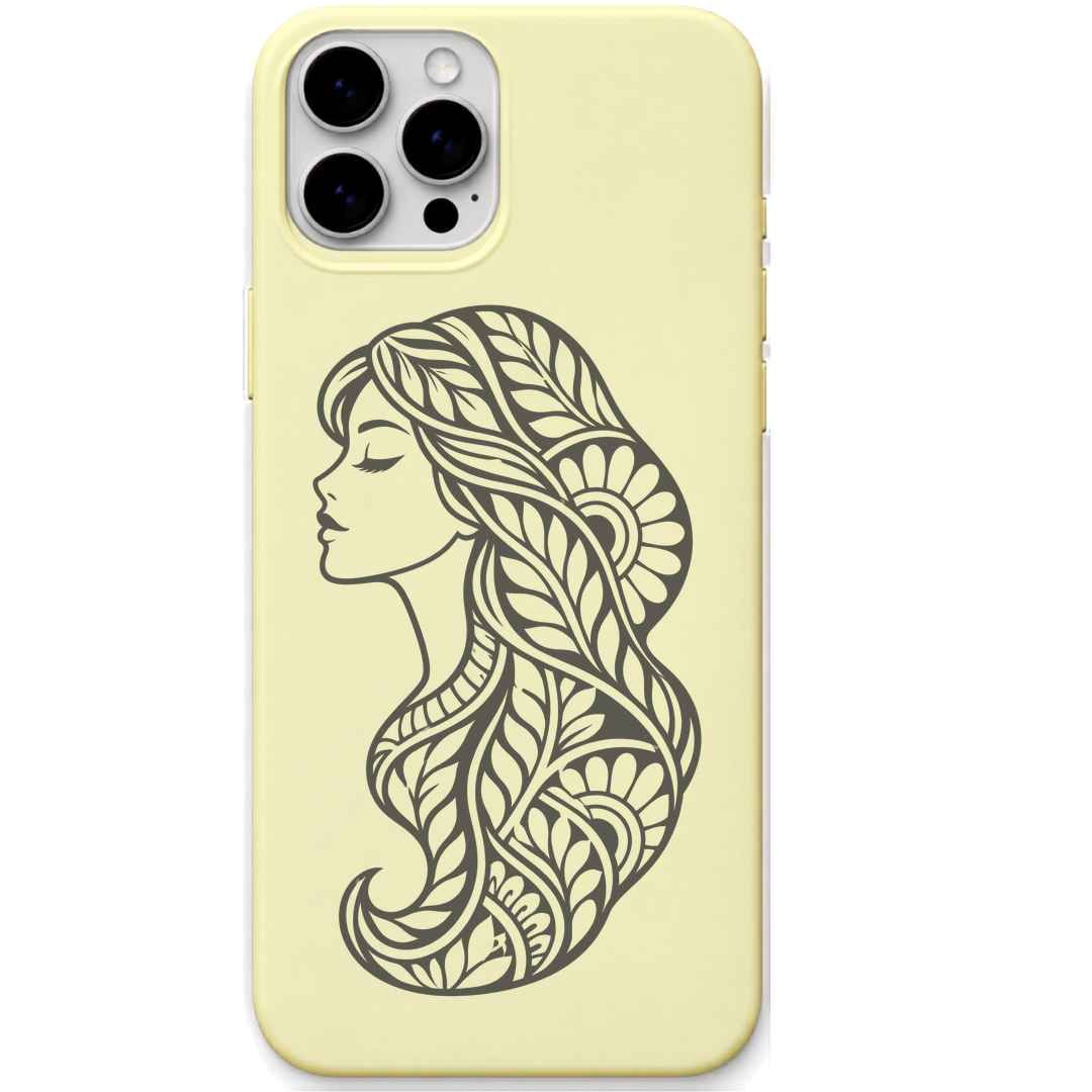 Her Own Bloom floral woman silhouette engraved pastel silicone phone cover in Lemon Yellow