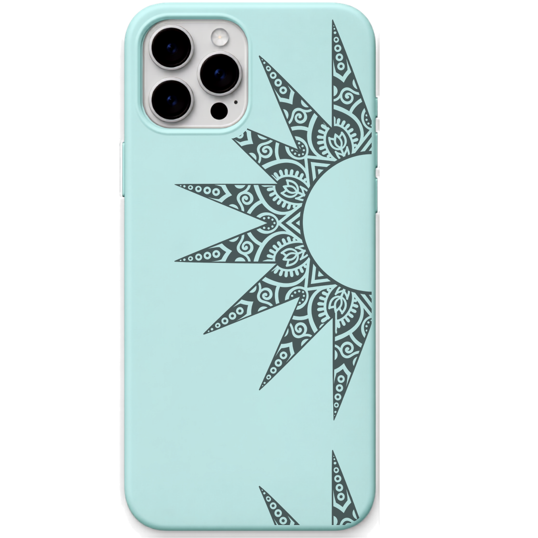 Mandala Sunburst engraved silicone phone cover in Mint Green