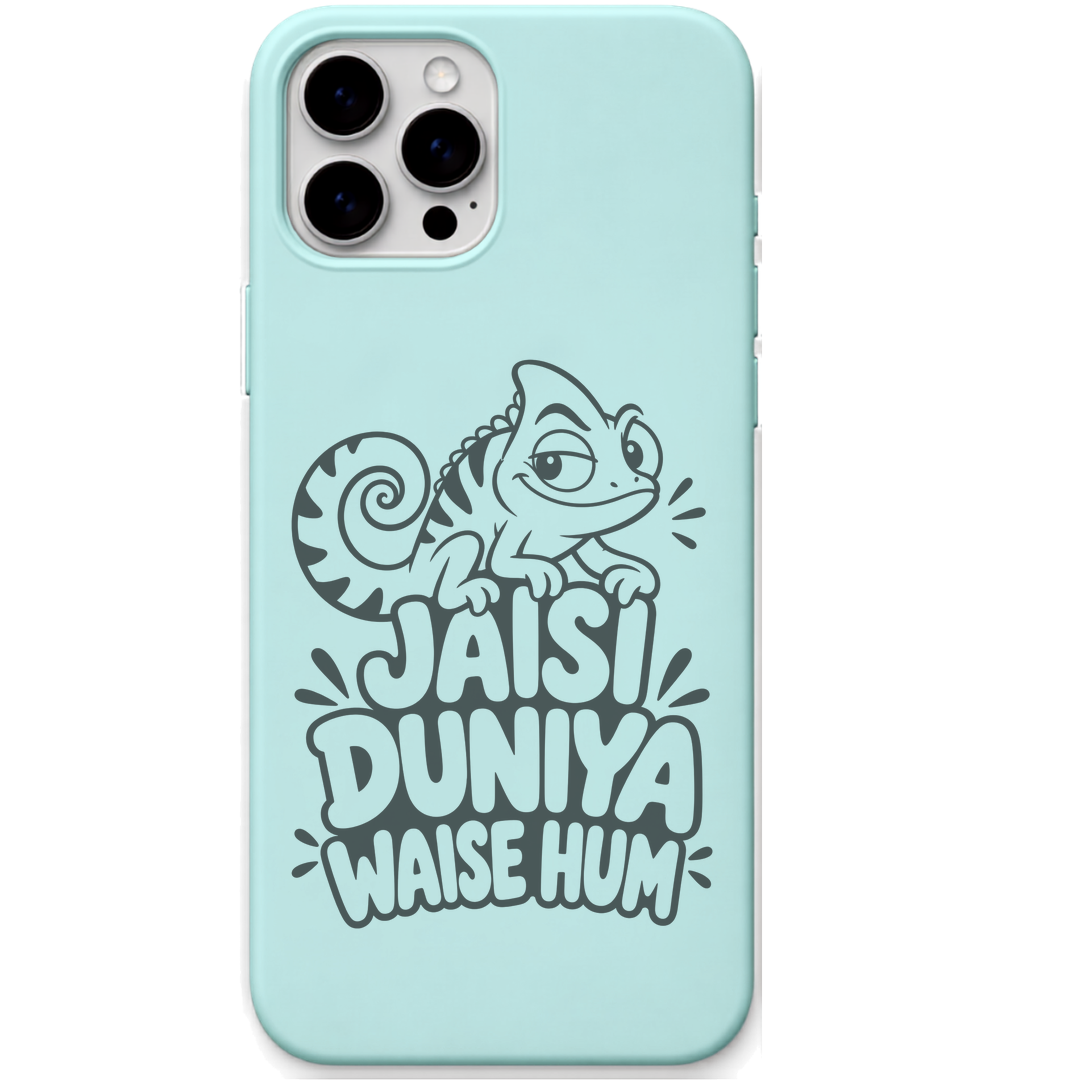 Jaisi Duniya Waise Hum chameleon attitude quote engraved silicone phone cover in Mint Green