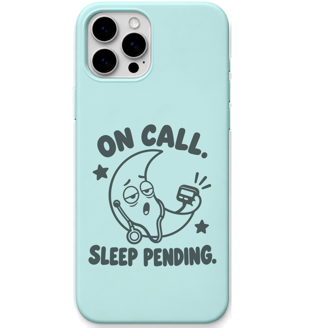 On Call Sleep Pending engraved silicone phone cover in Mint Green