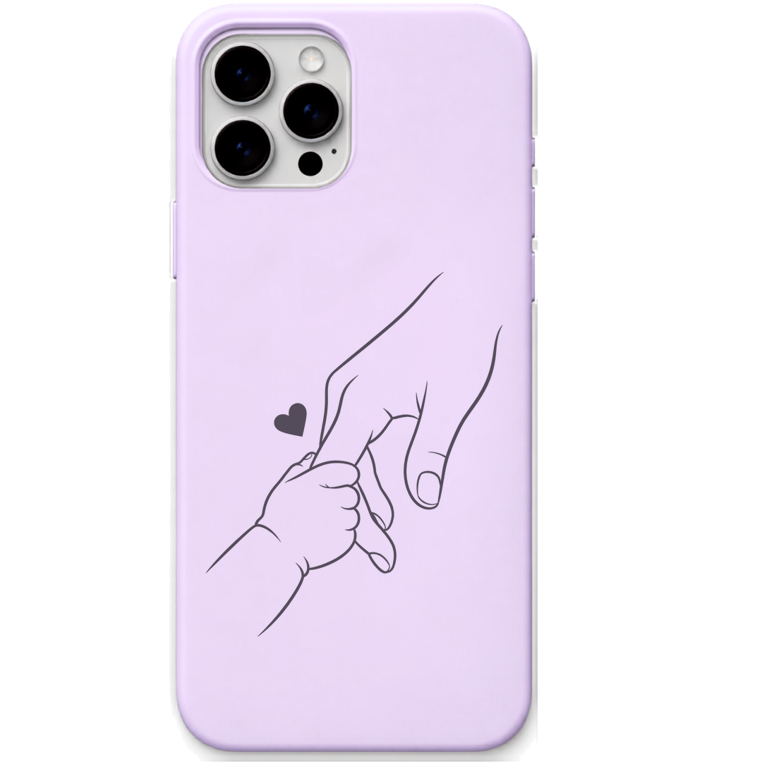 Tiny Hand Forever Bond parent child hands line art engraved pastel silicone phone cover in Lavender