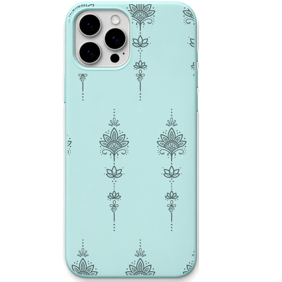 Lotus Pendant engraved silicone phone cover in Mint Green