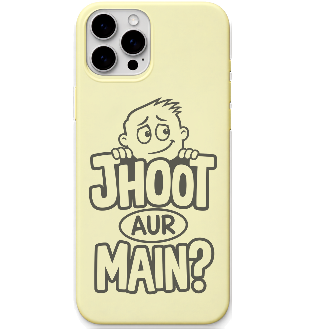Jhoot Aur Main funny innocent face meme engraved silicone phone cover in Lemon Yellow
