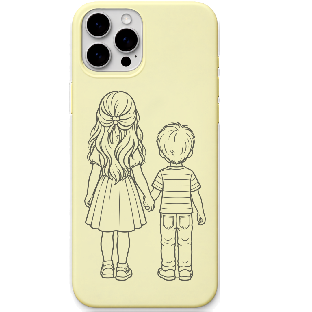 My First Best Friend sister brother line art engraved pastel silicone phone cover in Lemon Yellow