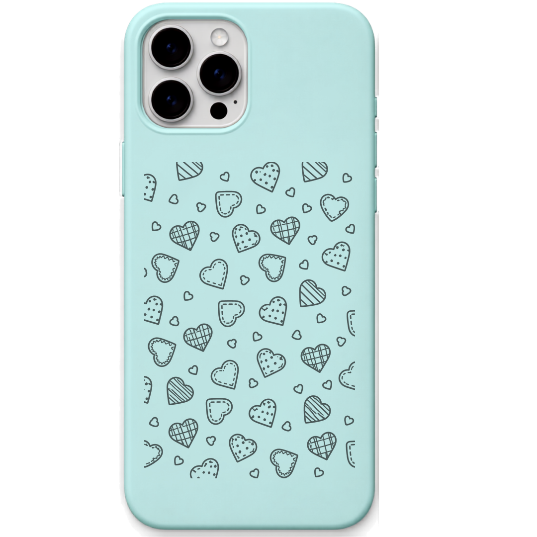 Cozy Stitched Hearts stitched heart pattern engraved pastel silicone phone cover in Mint Green