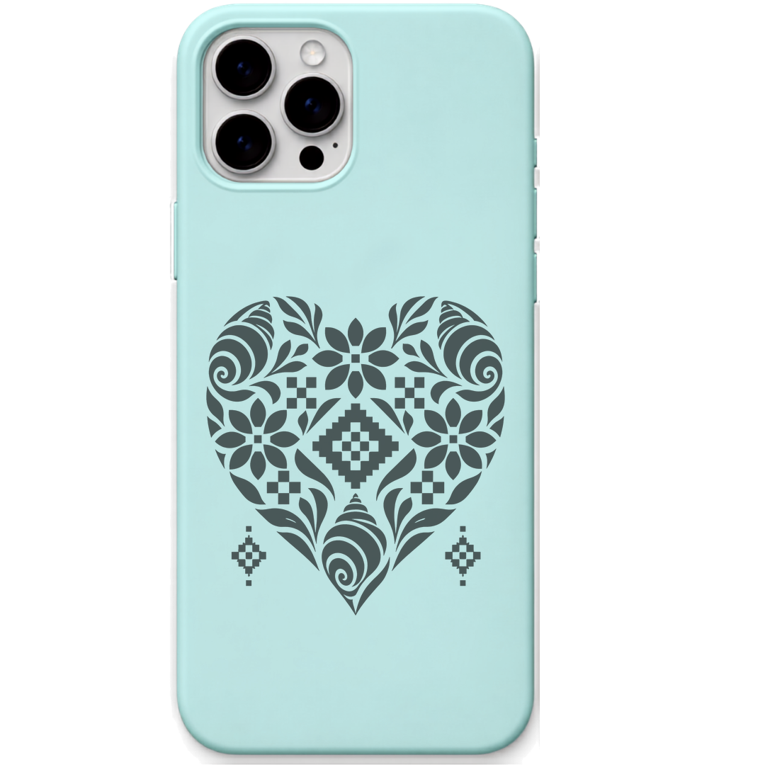 Woven Heart engraved pastel silicone phone cover in Mint Green