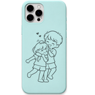 Sibling Mischief sibling hug line art engraved pastel silicone phone cover in Mint Green