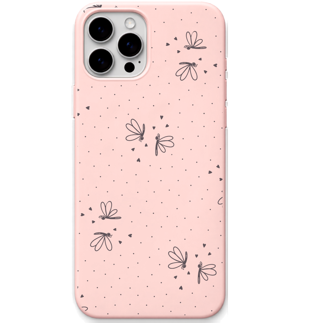 Dragonfly Garden engraved silicone phone cover in Blush Pink