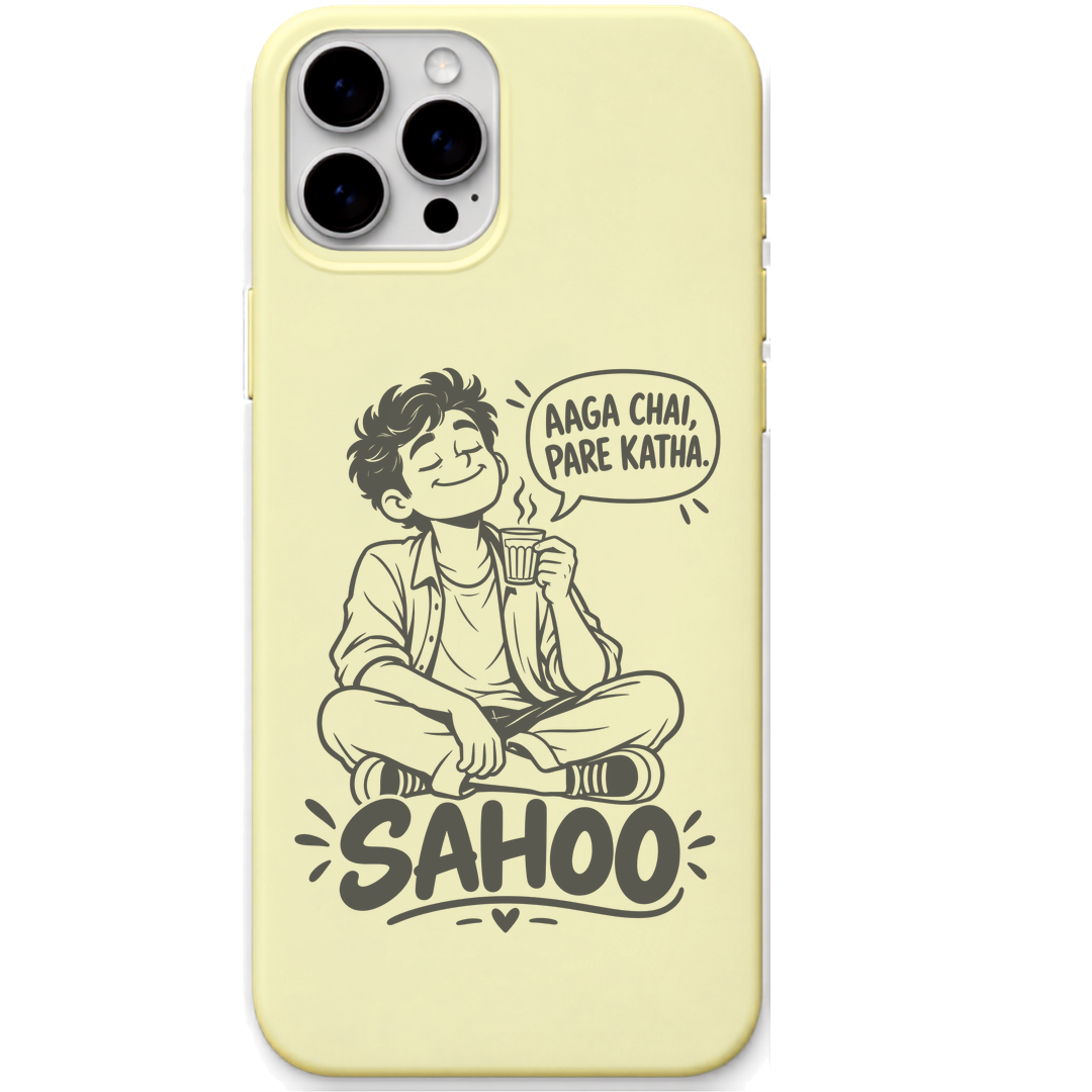 Sahoo Chai Pare Katha engraved pastel silicone phone cover in Lemon Yellow