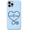 Personalised Dr Name Stethoscope Heart engraved silicone phone cover in Sky Blue