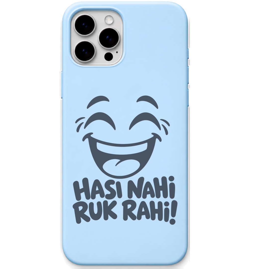 Hasi Nahi Ruk Rahi laughing face hinglish meme engraved pastel silicone phone cover in Sky Blue