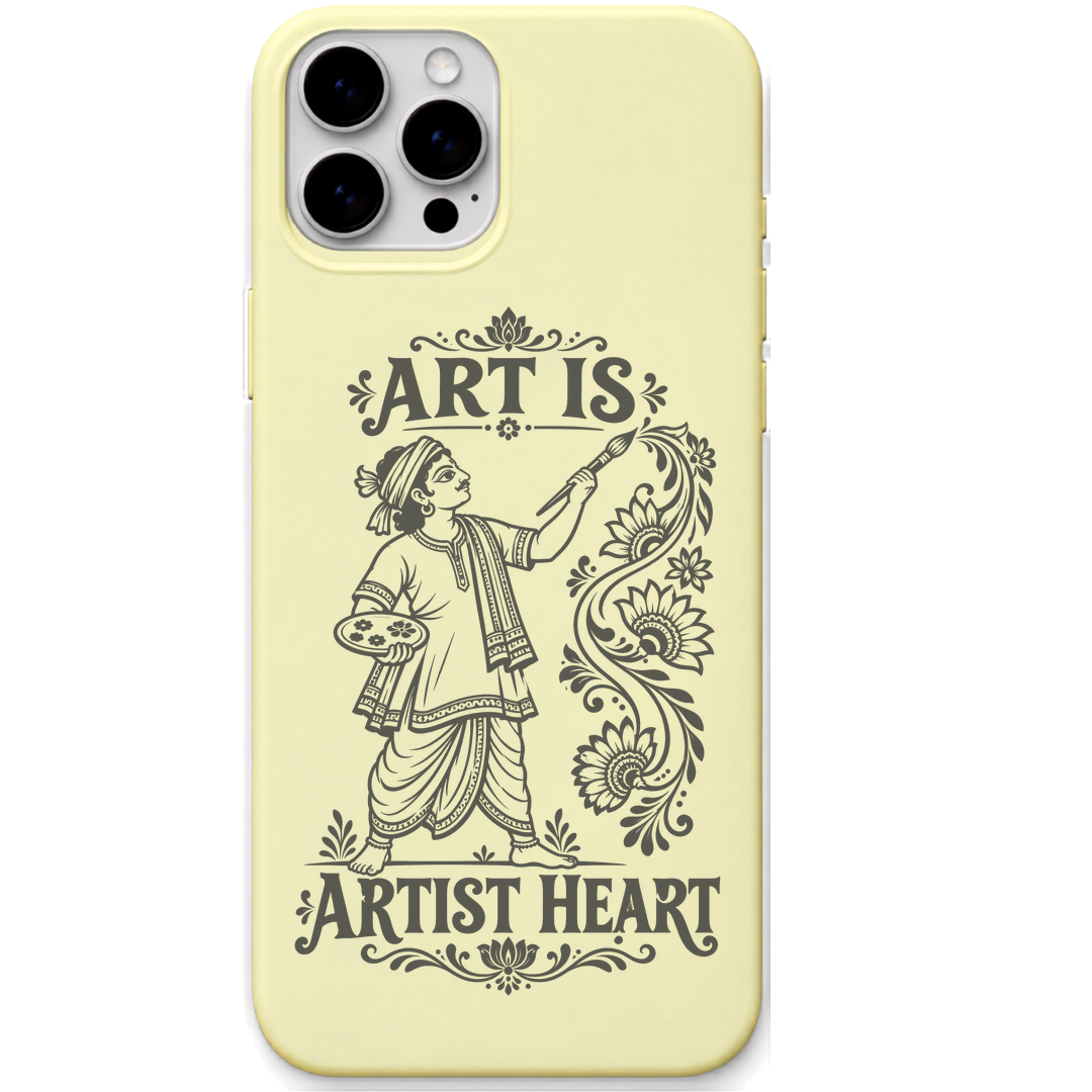 Art Is Artist Heart Pattachitra engraved pastel silicone phone cover in Lemon Yellow