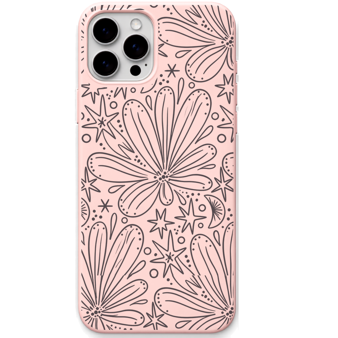 Cosmic Bloom engraved silicone phone cover in Blush Pink