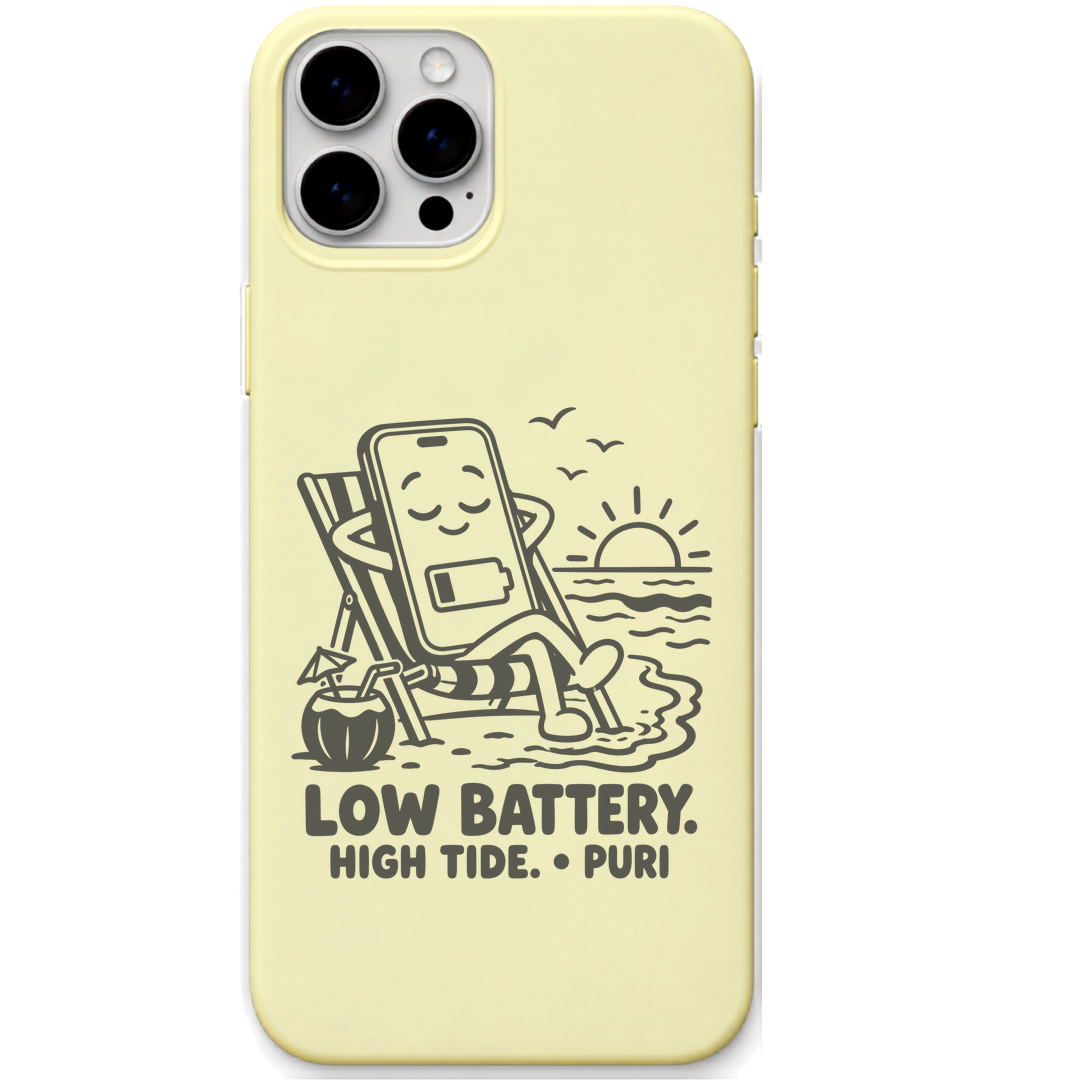 Low Battery High Tide Puri engraved pastel silicone phone cover in Lemon Yellow