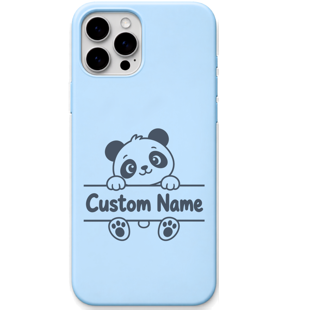 Panda Hug baby panda custom name engraved pastel silicone phone cover in Sky Blue