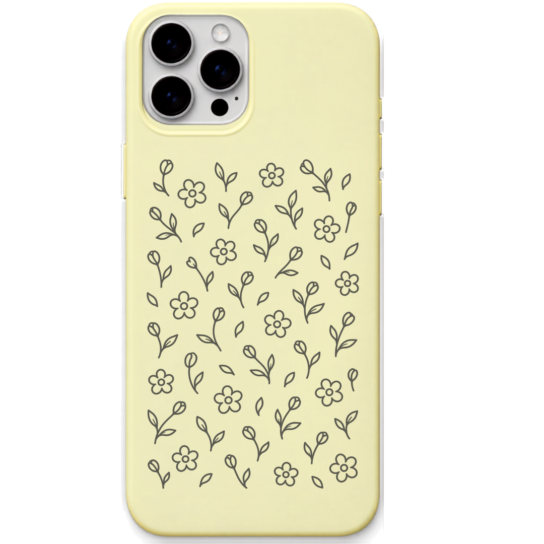 Little Joys Garden tiny floral ditsy pattern engraved pastel silicone phone cover in Lemon Yellow