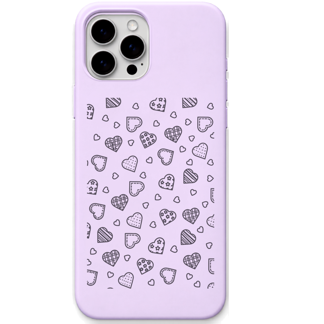Classic Mixed Hearts mixed heart pattern engraved pastel silicone phone cover in Lavender