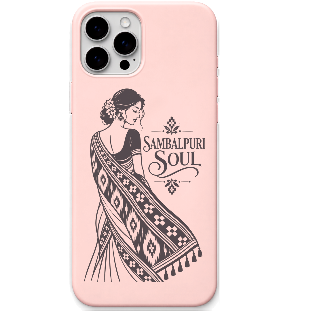 Sambalpuri Soul engraved pastel silicone phone cover in Blush Pink