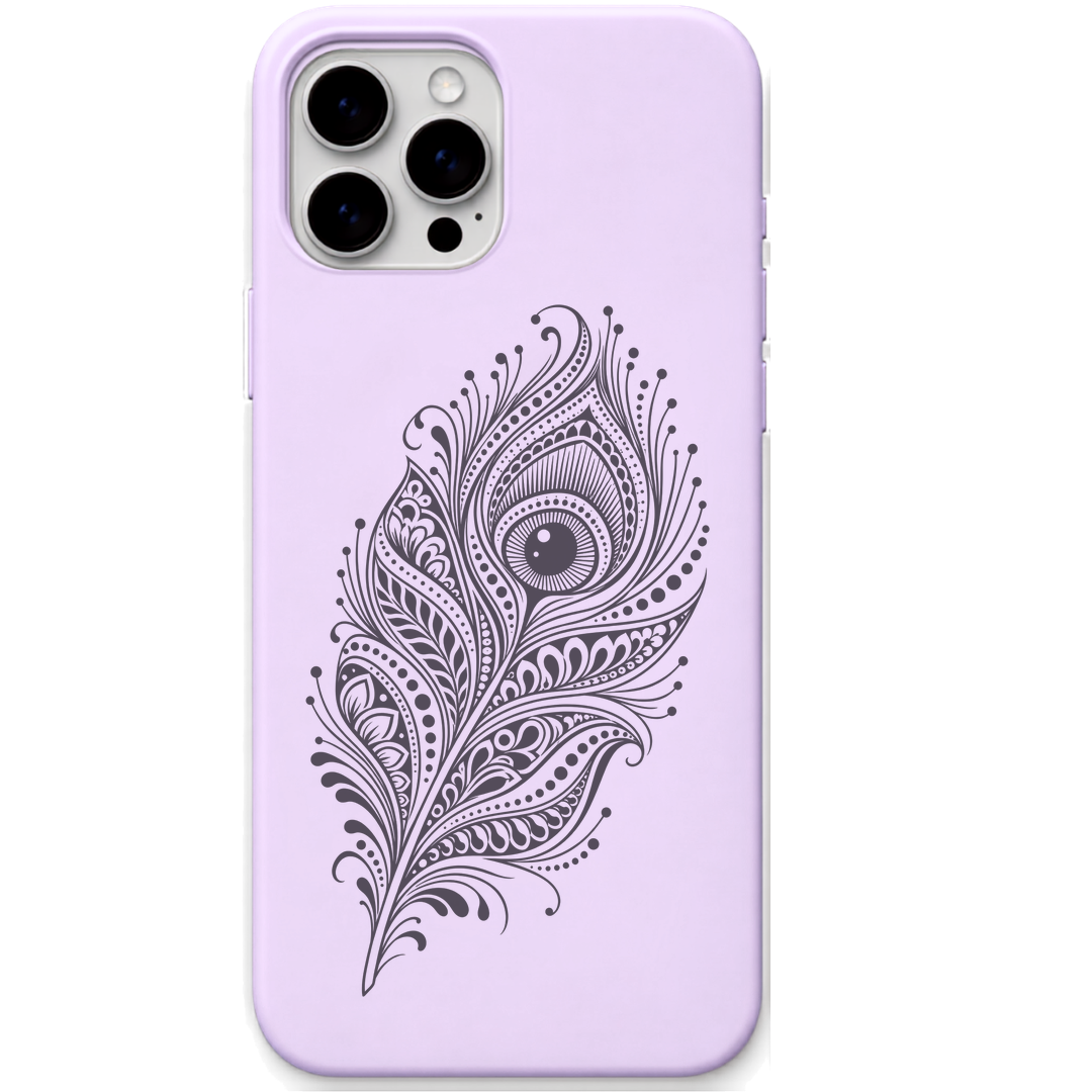 Peacock Poetry ornamental peacock feather engraved pastel silicone phone cover in Lavender