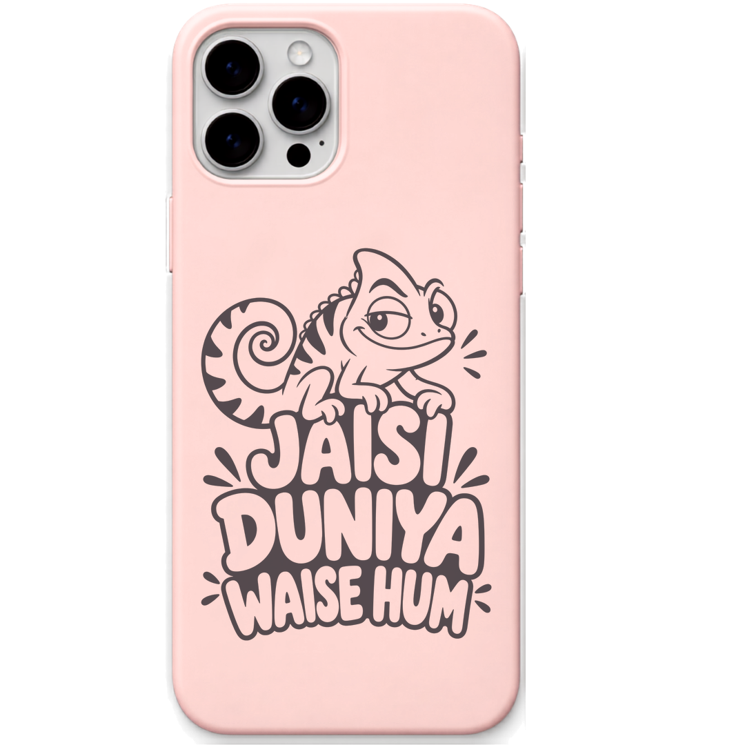 Jaisi Duniya Waise Hum chameleon attitude quote engraved silicone phone cover in Blush Pink