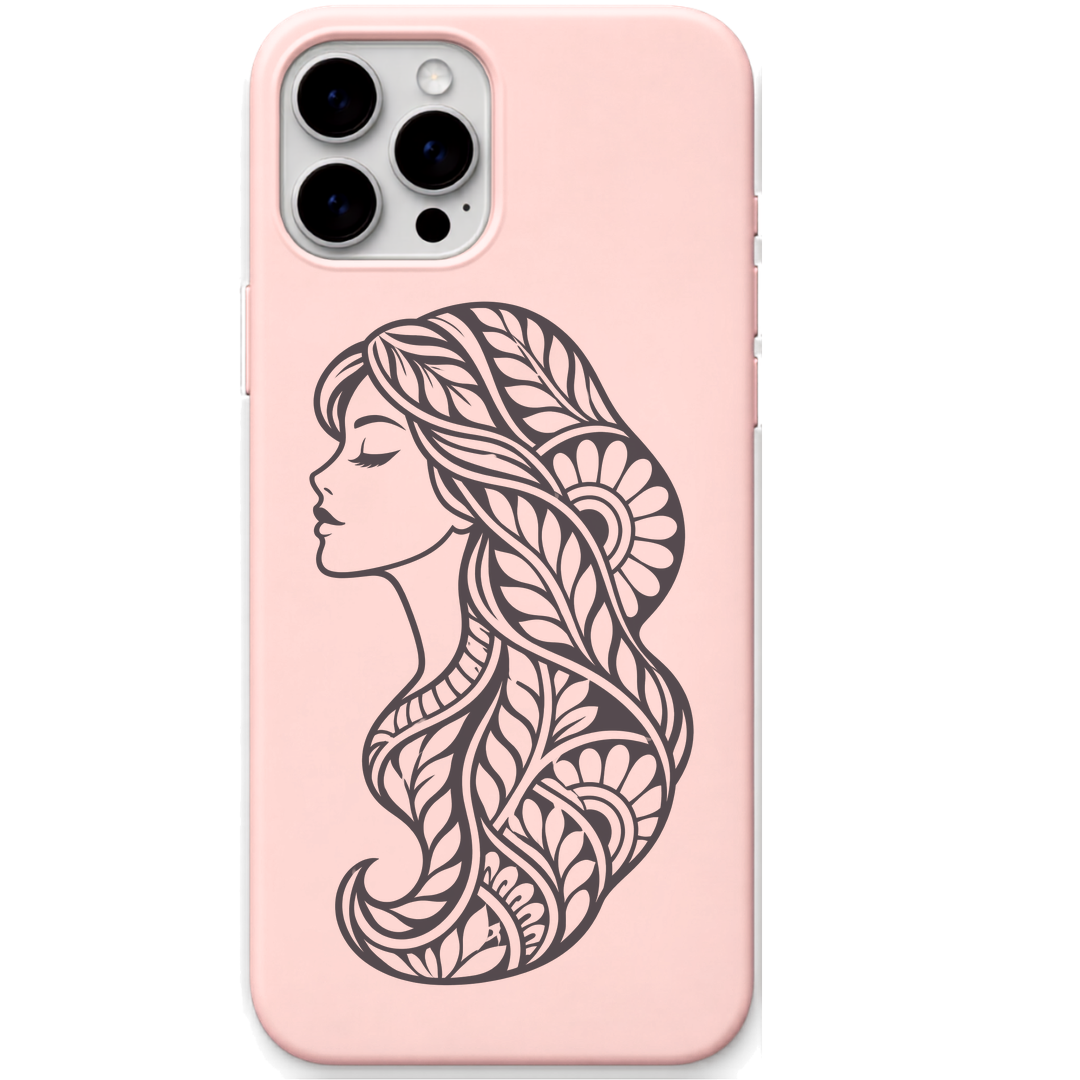 Her Own Bloom floral woman silhouette engraved pastel silicone phone cover in Blush Pink