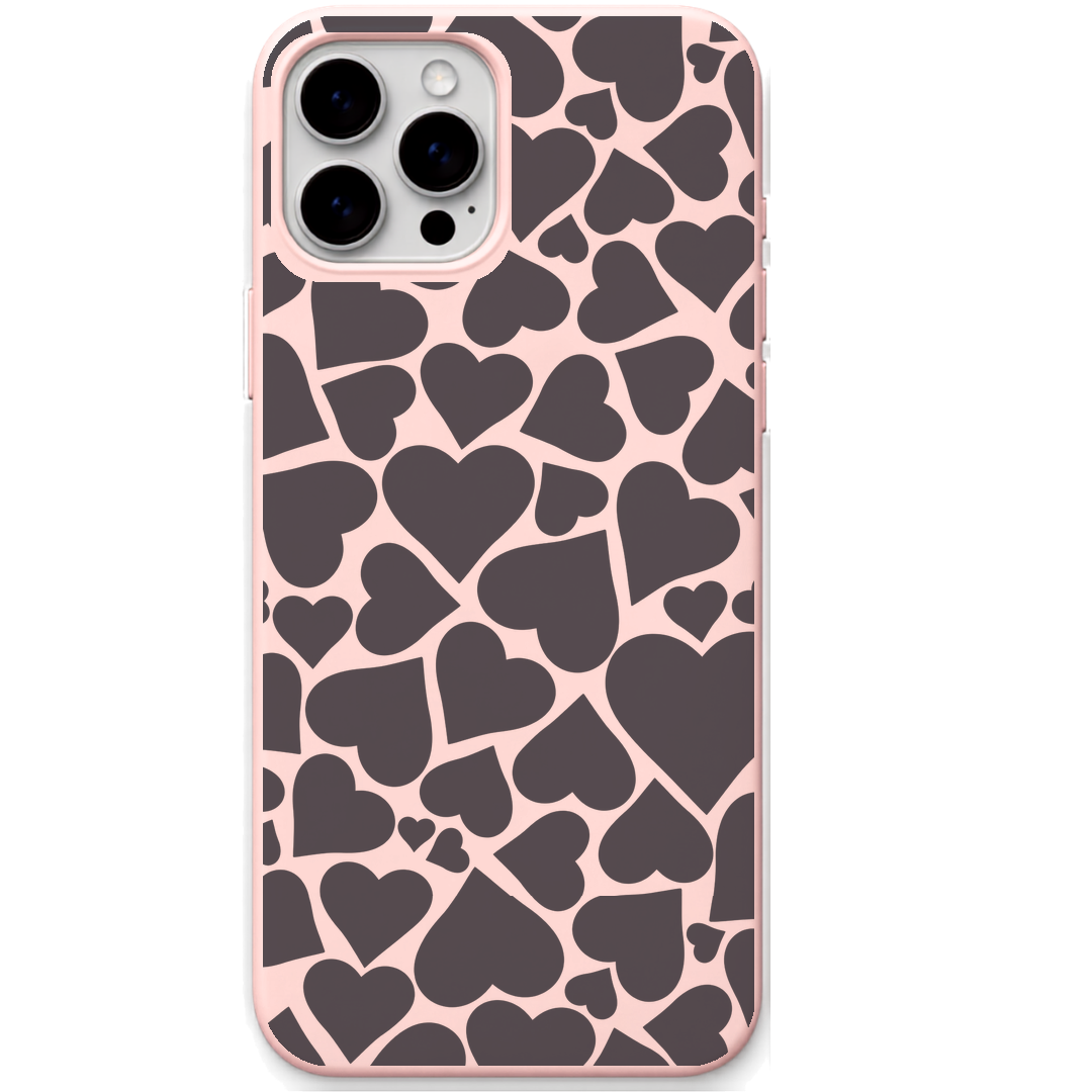 All Hearts engraved silicone phone cover in Blush Pink