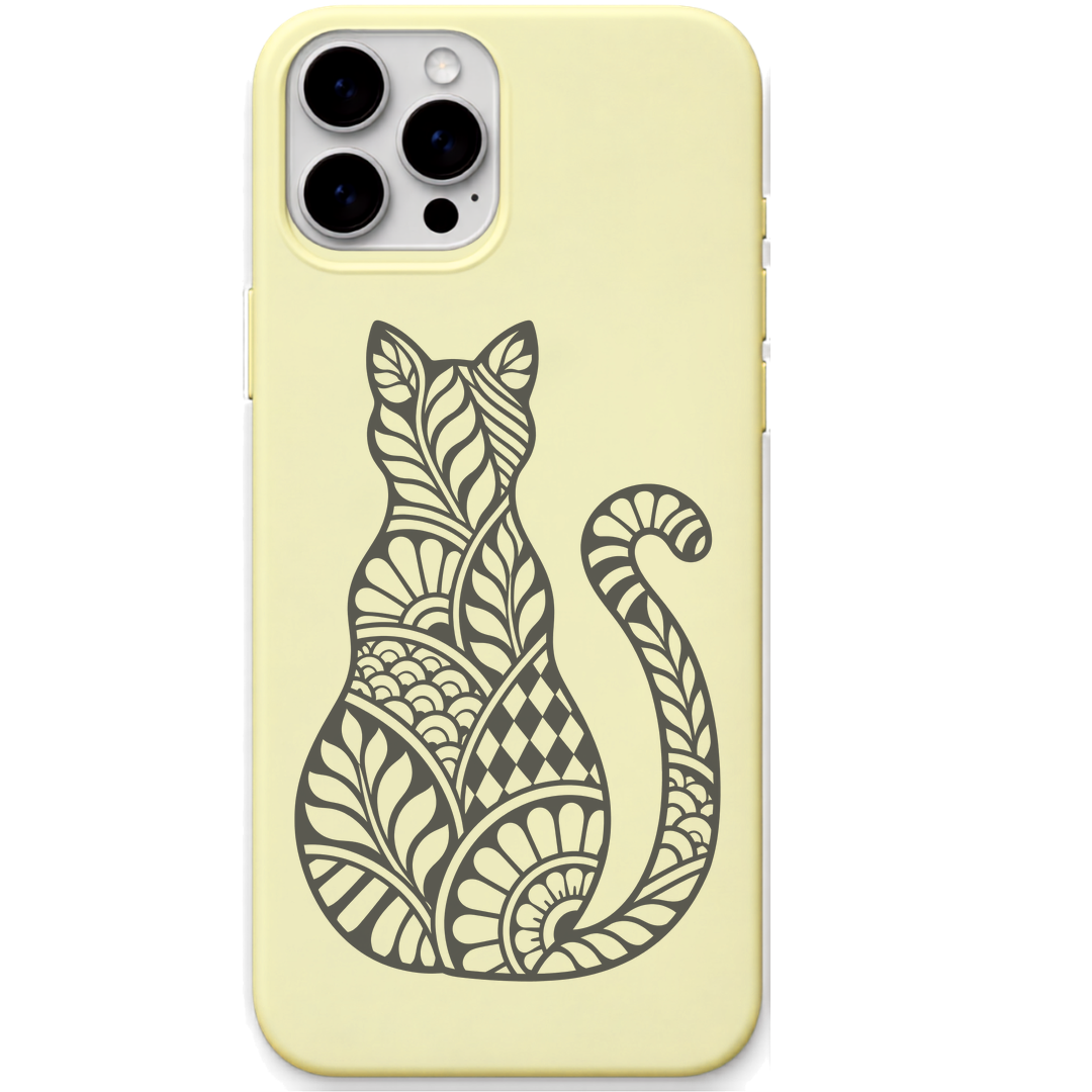 Ornamental Cat botanical cat engraved pastel silicone phone cover in Lemon Yellow