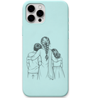Both Sides of My Heart mum two children line art engraved pastel silicone phone cover in Mint Green