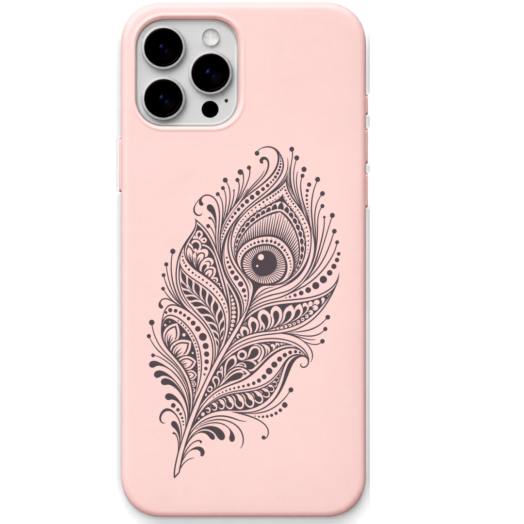 Peacock Poetry ornamental peacock feather engraved pastel silicone phone cover in Blush Pink