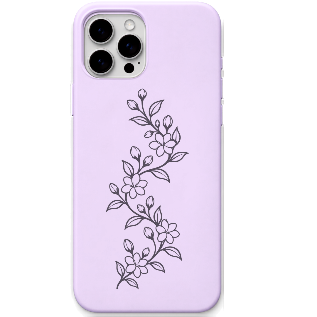 Mogra Memories delicate floral vine engraved pastel silicone phone cover in Lavender