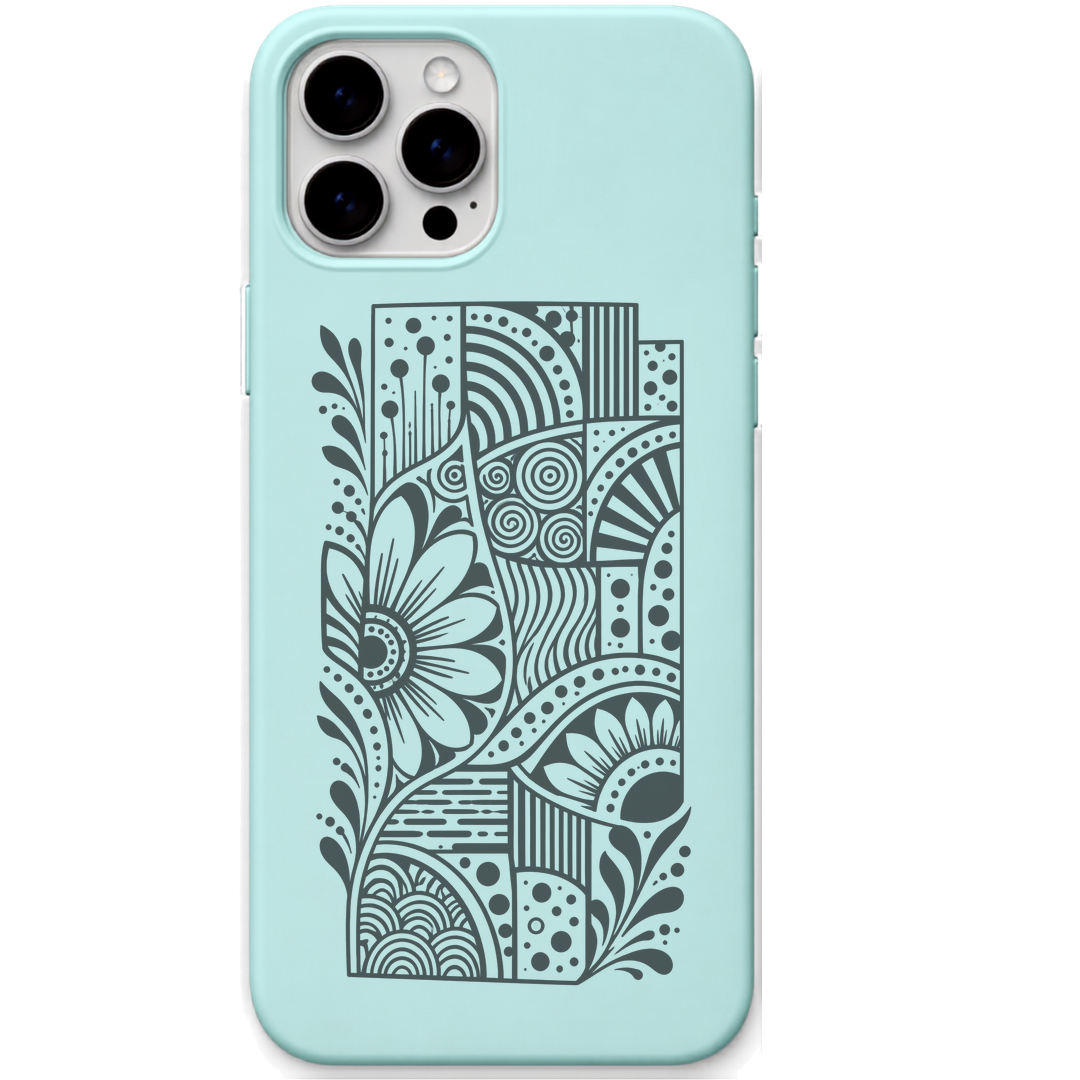 Artful Chaos abstract floral patchwork engraved pastel silicone phone cover in Mint Green