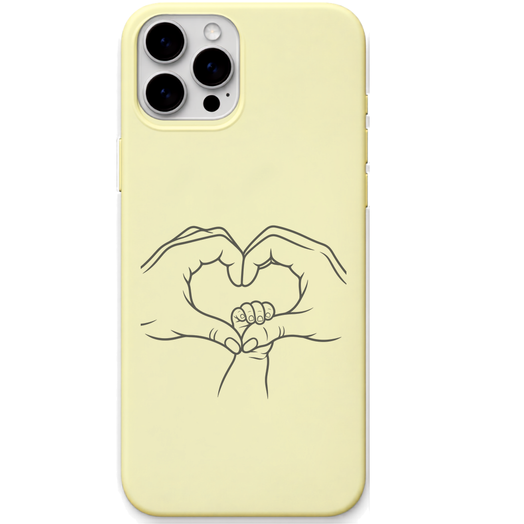 Our Little World hands baby feet heart art engraved pastel silicone phone cover in Lemon Yellow
