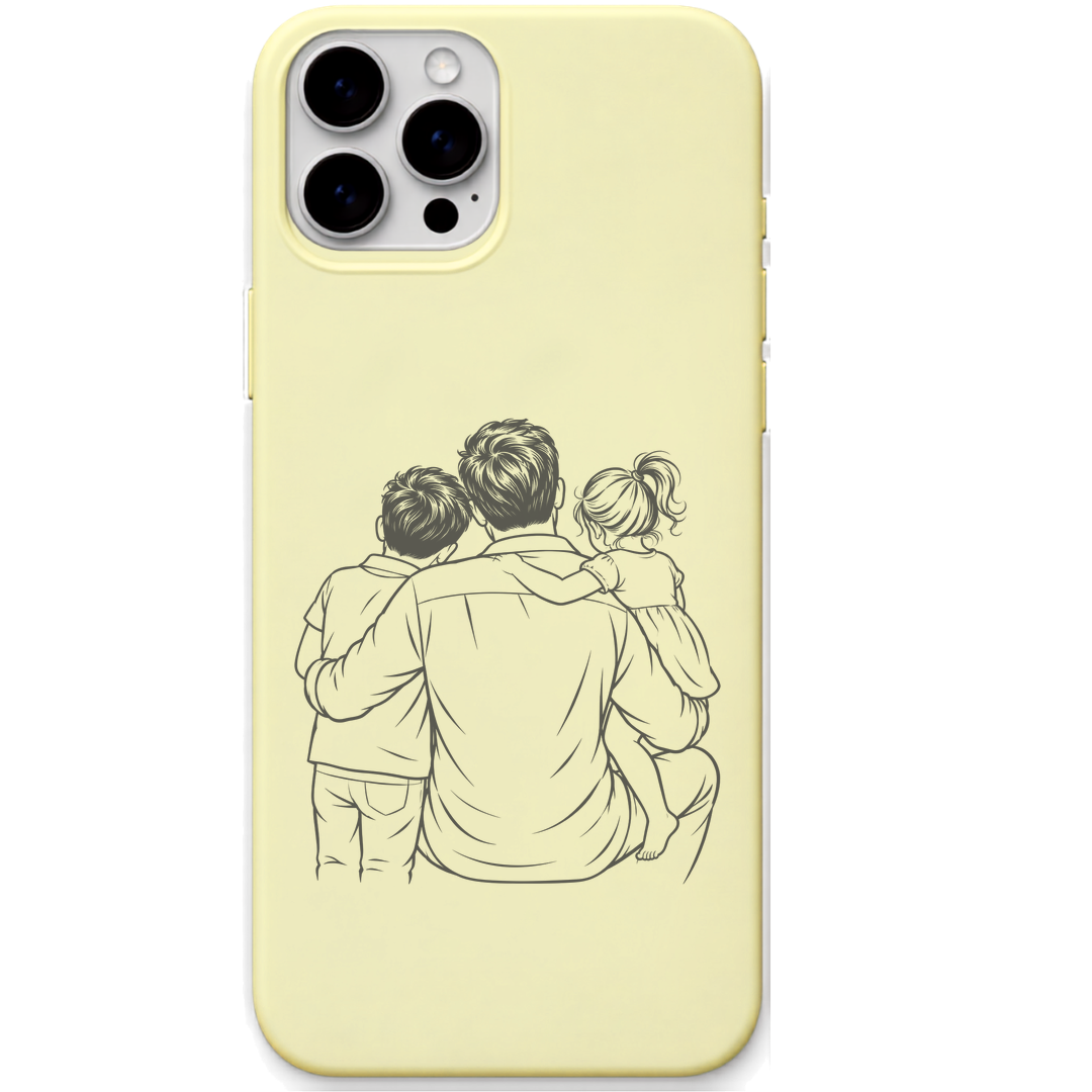 Dads Whole World dad two children line art engraved pastel silicone phone cover in Lemon Yellow