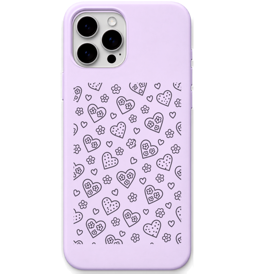 Daisy Love Hearts daisy heart pattern engraved pastel silicone phone cover in Lavender