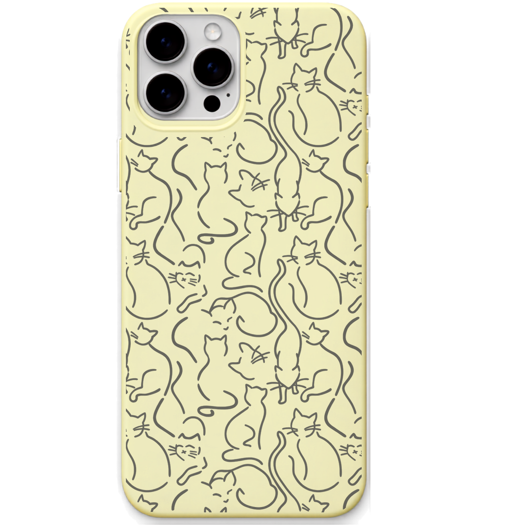 Cat Companions engraved silicone phone cover in Lemon Yellow