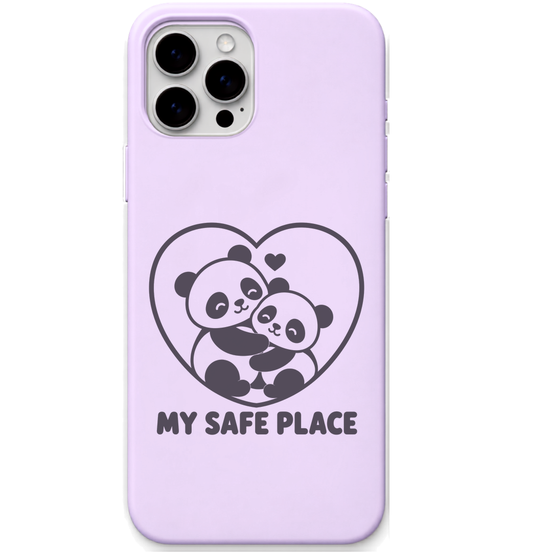 My Safe Place Pandas panda heart hug engraved pastel silicone phone cover in Lavender