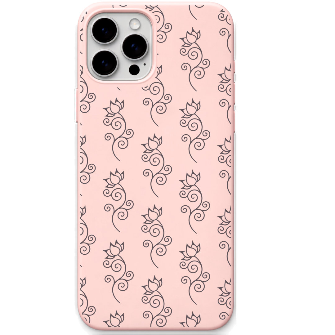 Lotus Swirls engraved silicone phone cover in Blush Pink