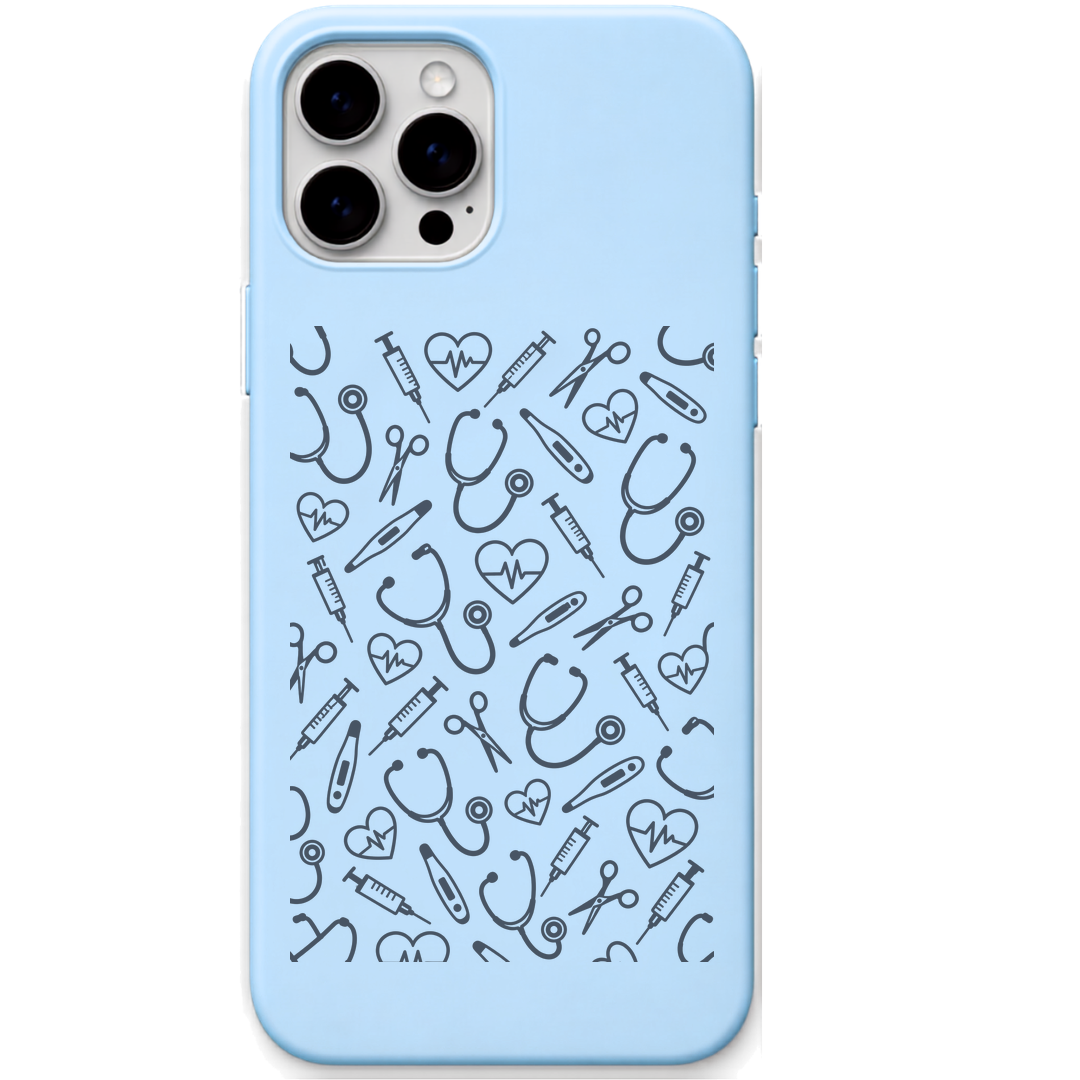 Doctor Daily Kit Medical Doodles engraved silicone phone cover in Sky Blue