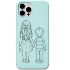 My First Best Friend sister brother line art engraved pastel silicone phone cover in Mint Green