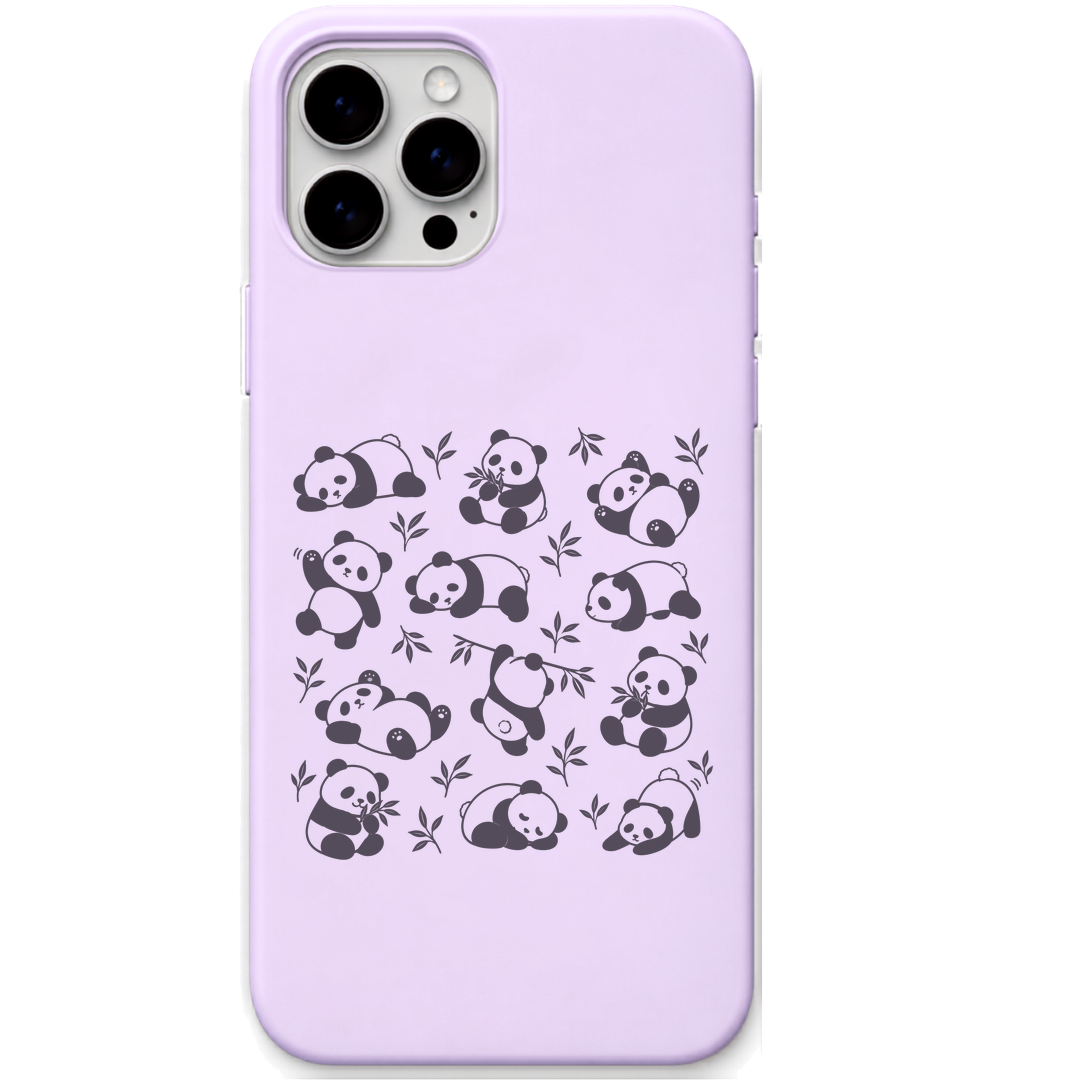 Panda Mood Repeat panda all over pattern engraved pastel silicone phone cover in Lavender
