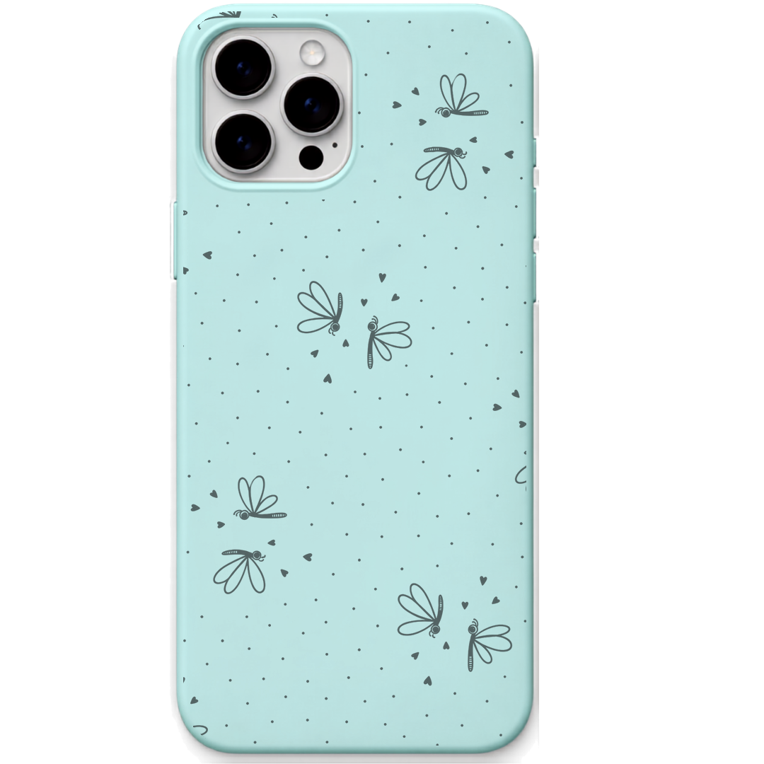 Dragonfly Garden engraved silicone phone cover in Mint Green